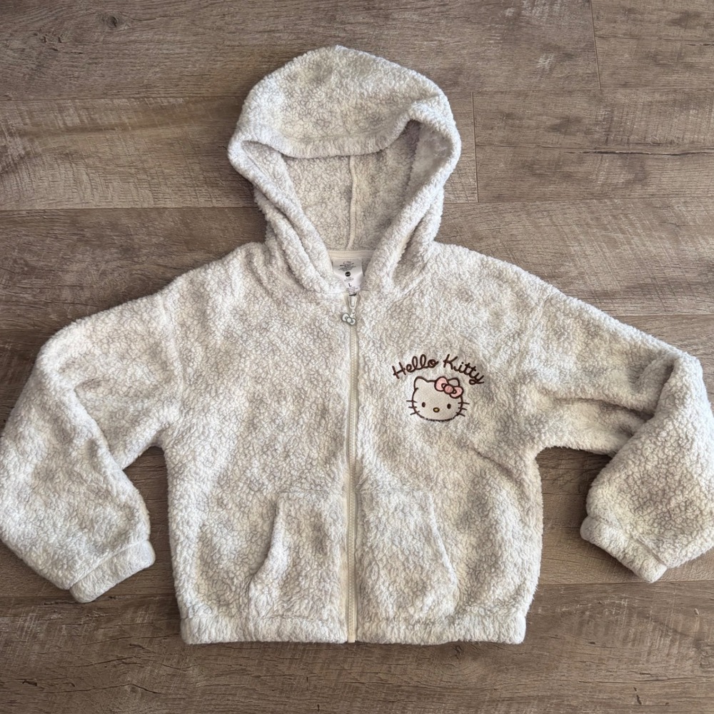 Hello Kitty Hybrid Apparel Girl's Large Sherpa Fleece Zip Up Hoodie White Cream